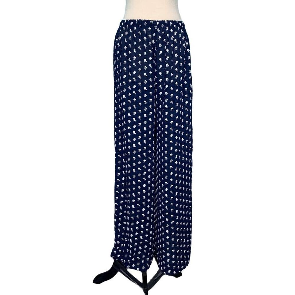 Semi sheer blue Floral palazzo wide legs pants size small